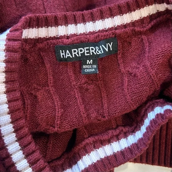 Harper & Ivy “Boston” Maroon Cable Knit Sweater Preppy Academic Harvard Size M - Picture 7 of 8
